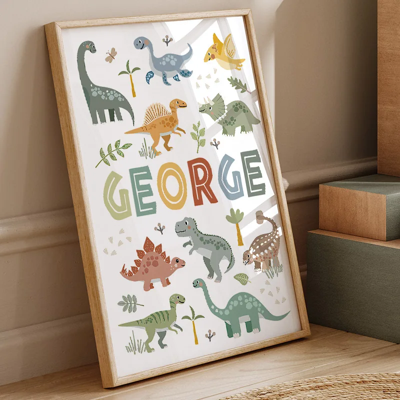 Baby Nursery Wall Decor - Dipinto su tela con simpatici dinosauri