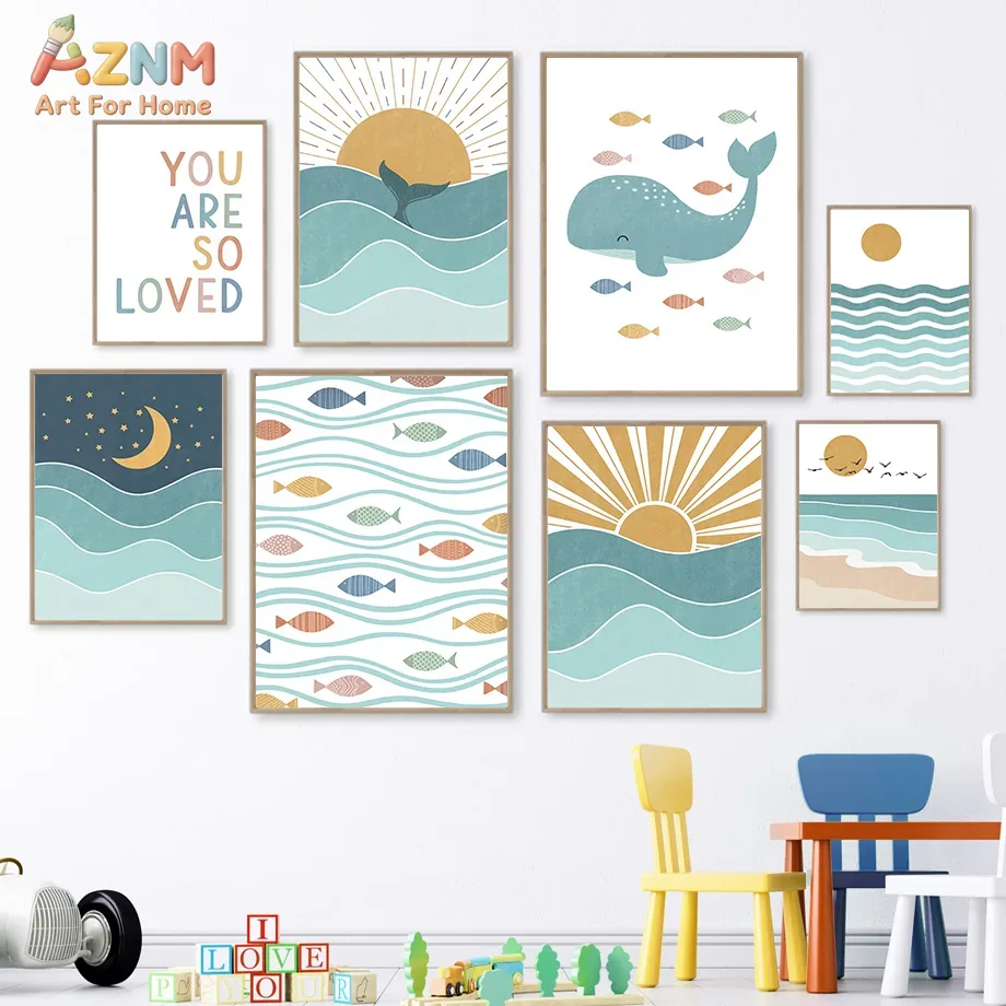Baby Nursery Neutral - AZNM Quadro su tela Boho Oceano