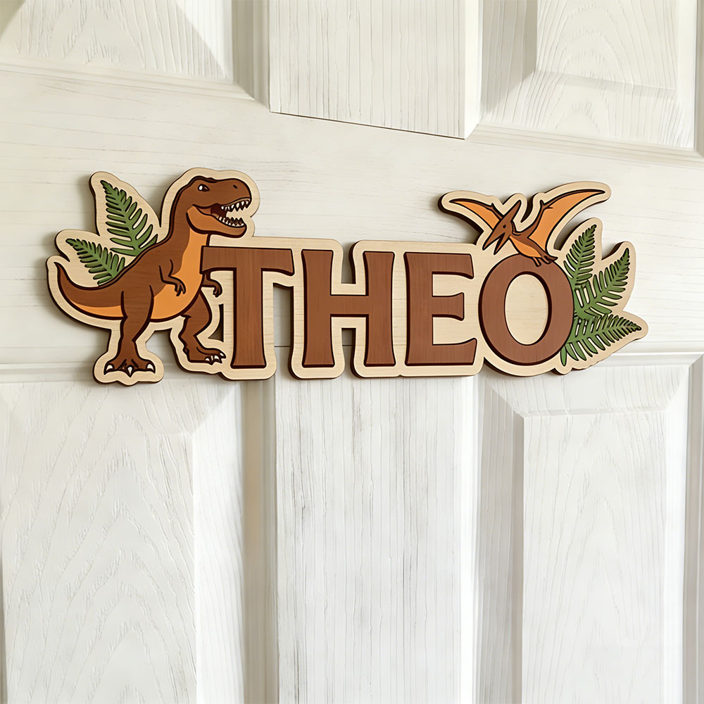 Baby Nursery Name - Targa personalizzata con nome di dinosauro