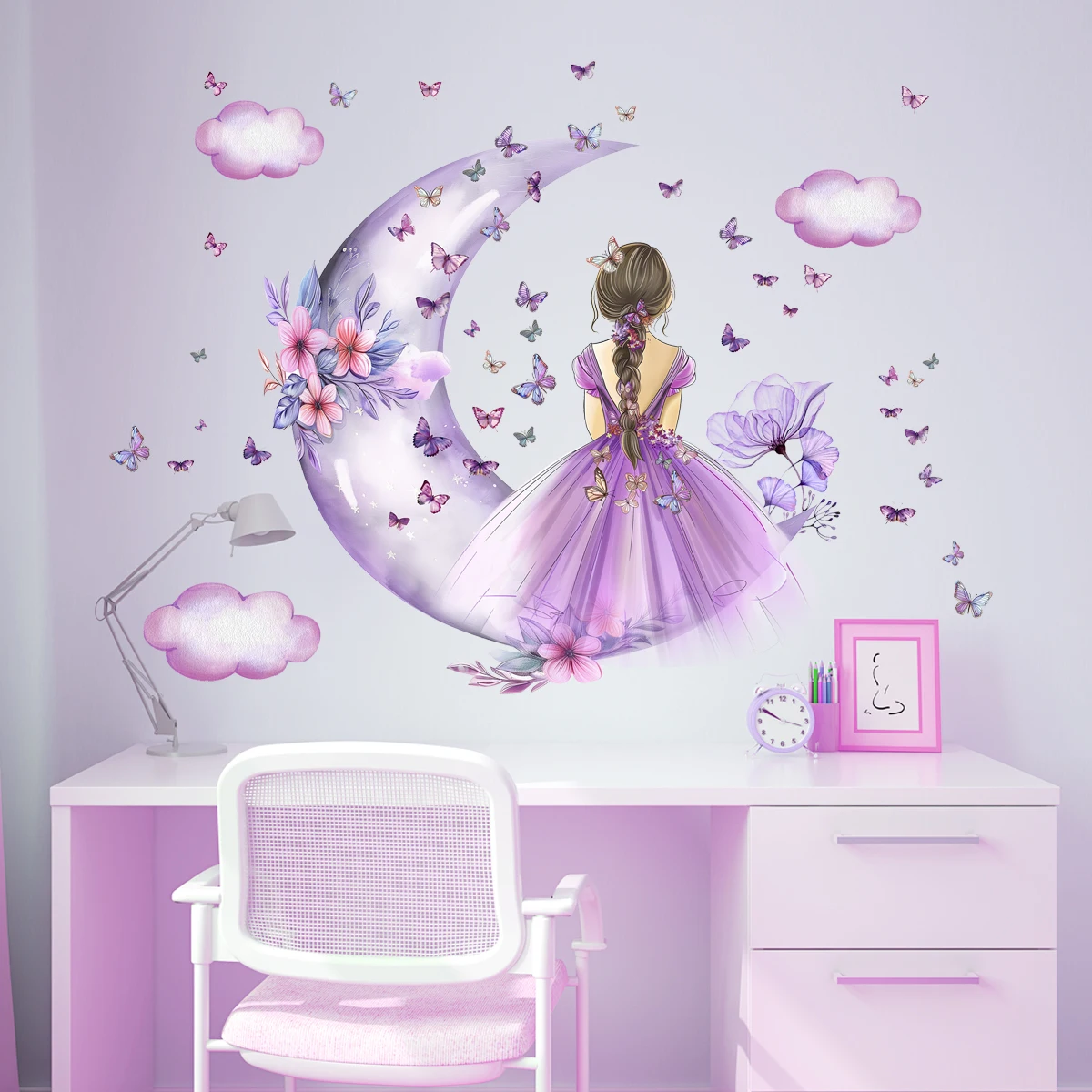 Baby Nursery Ideas Girl - Ragazza Luna Farfalle Adesivi murali Camera