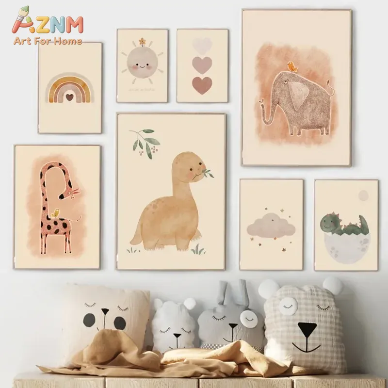 Baby Nursery Neutral - Quadro su tela AZNM con dinosauro
