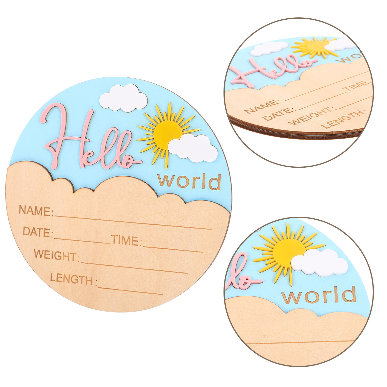 Baby Nursery Neutral - Insegna di Benvenuto Rotonda in Legno