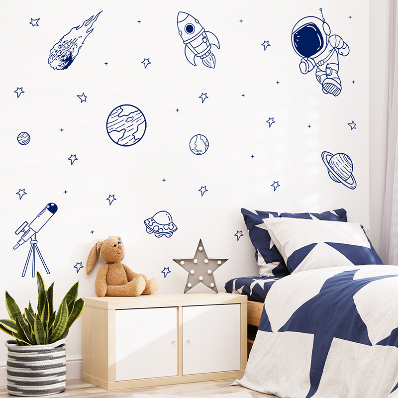 Baby Nursery Labels - Adesivo da parete autoadesivo con razzo